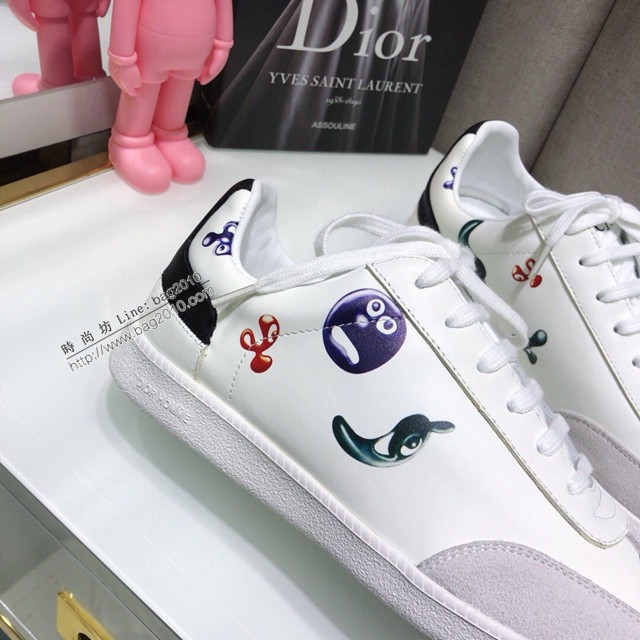 Dior明星同款平底圓頭運動鞋 迪奧2021春夏最新情侶款系帶休閒小白鞋 CD字母logo小蜜蜂印花拼色德訓鞋 dx3507